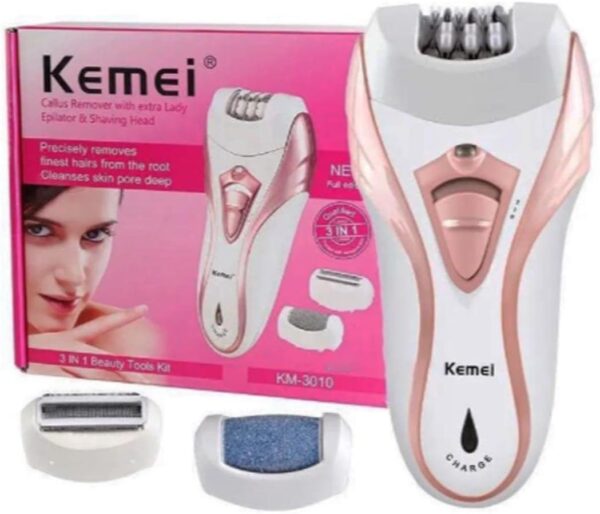 kemei 3 in 1 ( km-3010 ) rechargeable hair remover | kemei callus remover with extra lady epilator and shaving head 3 in 1 ( random color ) - Image 7