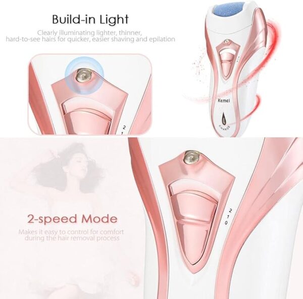 kemei 3 in 1 ( km-3010 ) rechargeable hair remover | kemei callus remover with extra lady epilator and shaving head 3 in 1 ( random color ) - Image 12