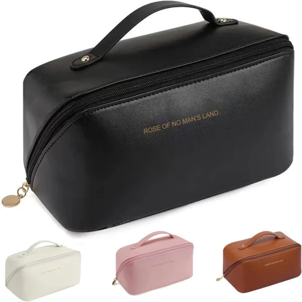 pu leather vanity style cosmetic bag make up organizer bag (random color ) - Image 9