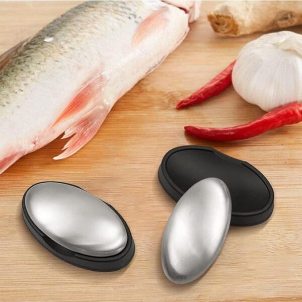 odor removing steel soap bar with stand and box | soap for lazy people | odor remover bar deodorant metal soap stainless steel soap bar eliminating smell like onion, garlic or fish and holder dishes for kitchen - Image 7