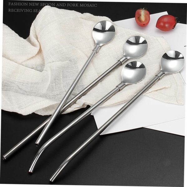 4 pcs set stainless steel spoon with straw reusable spoon cocktail stirrers for drinks drinking straw - Image 7