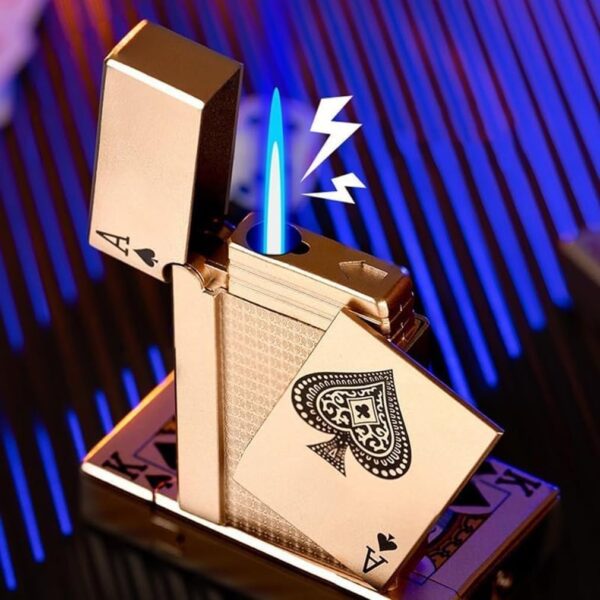 jet torch playing card lighter, green flame ace card lighter windproof refillable lighter playing cards cool design (metal body) - Image 9