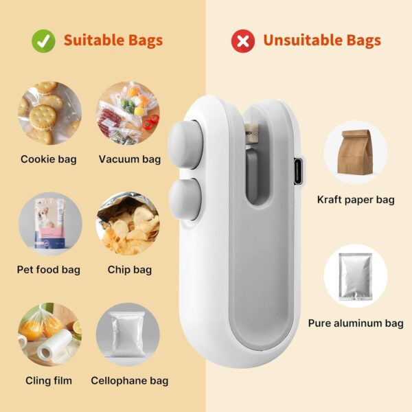 heat sealing machine 2 in 1 cutting and sealer usb rechargeable food sealer mini sealer for snack storage food sealer for chip bags, plastic bags, food storage, etc(random color) - Image 8