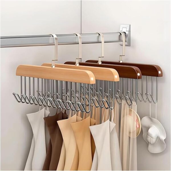 8 hooks wooden clothes hanger with tie rack belt hangers with 360°rotating - Image 4