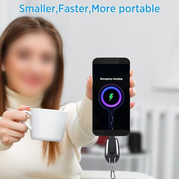 keychain power bank | keychain portable charger, mini power emergency pod key ring cell phone charger, ultra-compact external fast charging power bank 1500 mah (black) - Image 4