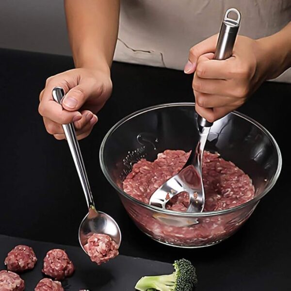 stainless steel tong meatball maker, non-stick meatball scoop spoon