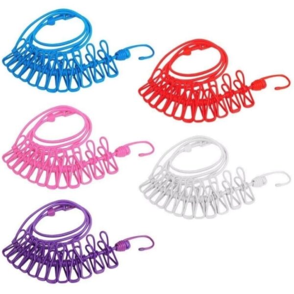 multi functional portable drying rope with 12 clips and 2 hooks, travel clothesline rope clothes - Image 9