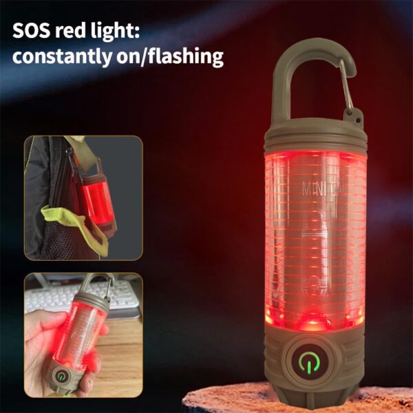 rechargeable led mini camping flashlight, portable outdoor light with hook, white warm light and red light, - Image 11