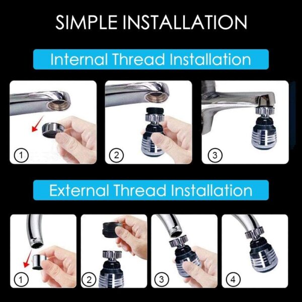 multifunctional 360° water faucet  kitchen sink faucet sprayer water saving aerator 360 degrees rotatable - Image 5