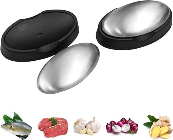 odor removing steel soap bar with stand and box | soap for lazy people | odor remover bar deodorant metal soap stainless steel soap bar eliminating smell like onion, garlic or fish and holder dishes for kitchen - Image 2