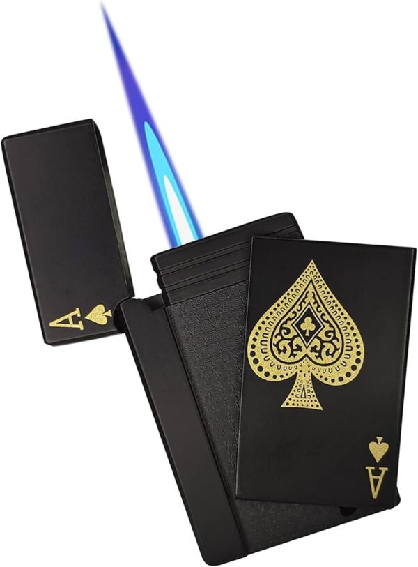 jet torch playing card lighter, green flame ace card lighter windproof refillable lighter playing cards cool design (metal body) - Image 8