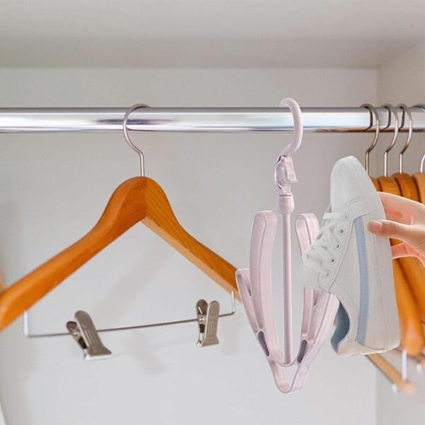 shoe drying stand | hanging racks for balcony, cabinet, cup board | hook racks organizer (pink) - Image 5