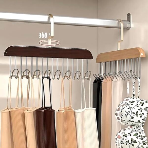 8 hooks wooden clothes hanger with tie rack belt hangers with 360°rotating - Image 6