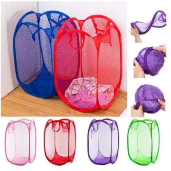 foldable laundry bag home cloth storage mesh washing basket - random color