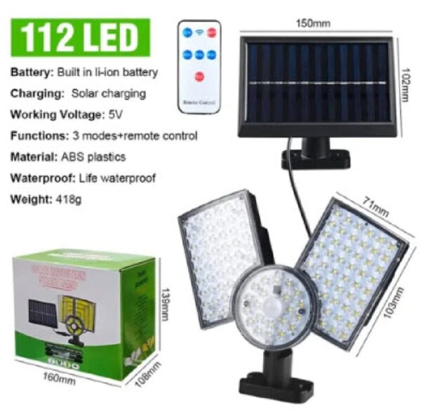 led solar wall lamp 3-headed split outdoor garden courtyard lamp with solar plate human body induction night light garage lighting street lamp - Image 6