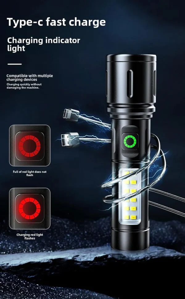 rechargeable white laser super battery aluminum led flashlight, body  tactical,long battery zoomable, light - Image 11