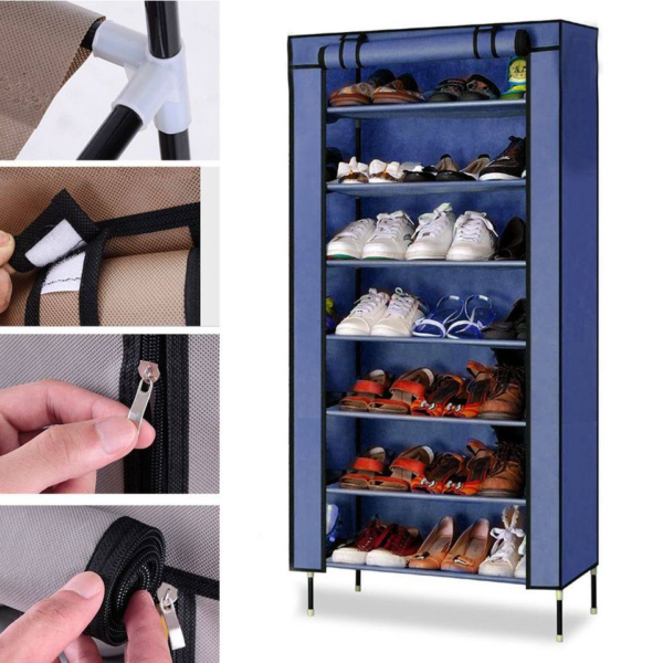 7 layer portable dustproof shoe rack non-woven shoe rack storage bag closet household shoe storage rack storage cabinet ( random color)