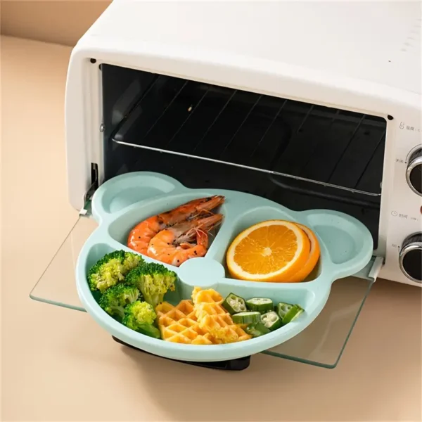 5 pcs bear plate set - cartoon compartment dinner plate | includes divided plate, fork & spoon, perfect for toddlers & preschoolers (random color) - Image 8