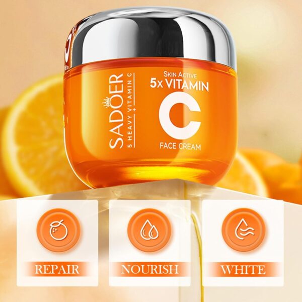 sadoer 5 heavy vitamin c skin active whitening cream | vitamin c hydrating face cream - glowing & repairing moisturizer for fine lines, wrinkles & uneven skin tone | whitening cream - Image 3
