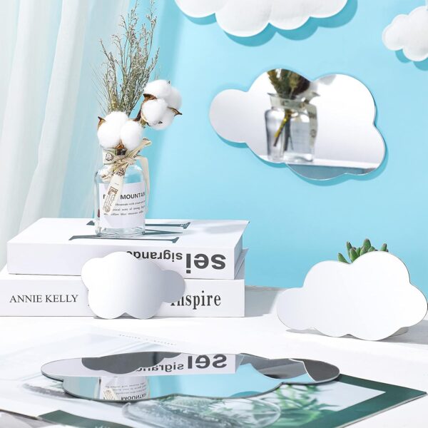 8 pcs  acrylic cloud shape mirror wall art decor cloud mirror stickers decals for kids girls bedroom bathroom playroom silver - Image 2