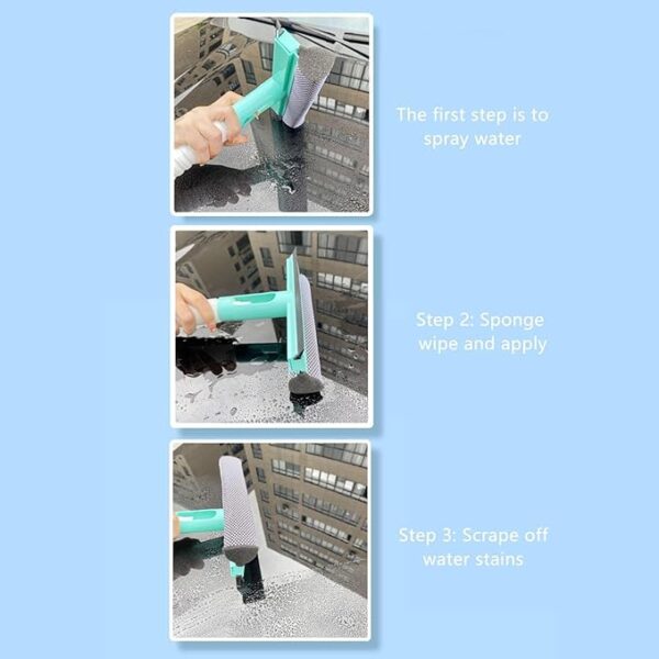 3 in 1 spray, sponge and wipe multifunctional glass cleaning brush wiper for car, bathrooms, kitchens, and living rooms (random color) - Image 9