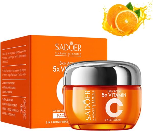sadoer 5 heavy vitamin c skin active whitening cream | vitamin c hydrating face cream - glowing & repairing moisturizer for fine lines, wrinkles & uneven skin tone | whitening cream - Image 5
