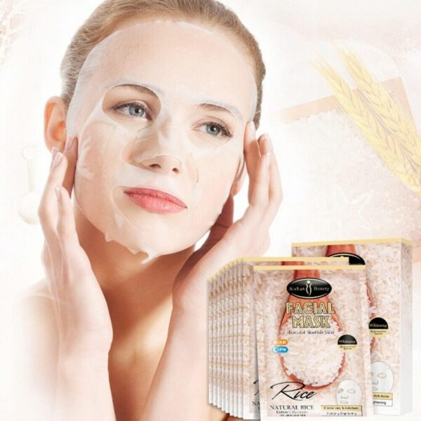 pack of 10 aichun beauty natural rice extract hydrate facial mask moisturizing anti-acne purifying refine wrinkles 25ml