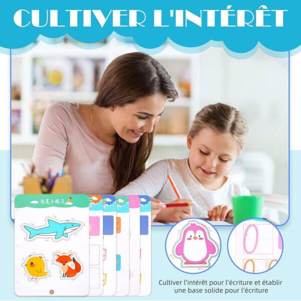 finetoknow calligraphy notebook for children erasable magic tracing book / drawing training colouring lines and shape control with 6 pens and 1 eraser for children 3+ (64 pcs in this box of this stage 1 ) - Image 8
