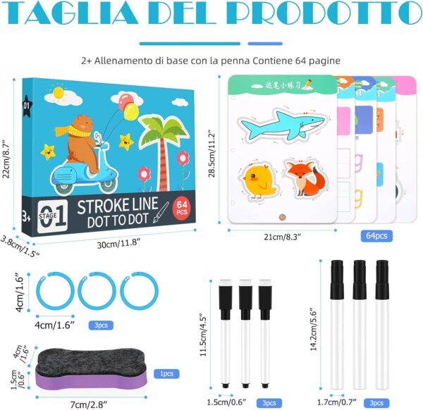 finetoknow calligraphy notebook for children erasable magic tracing book / drawing training colouring lines and shape control with 6 pens and 1 eraser for children 3+ (64 pcs in this box of this stage 1 ) - Image 7
