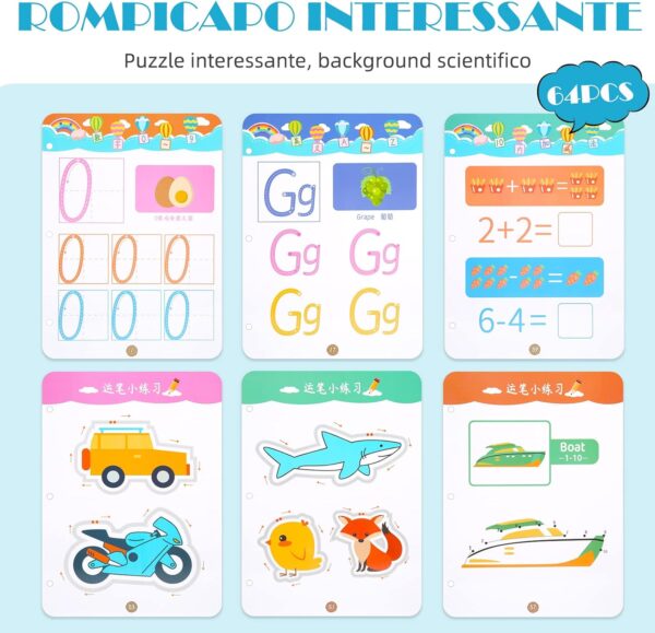 finetoknow calligraphy notebook for children erasable magic tracing book / drawing training colouring lines and shape control with 6 pens and 1 eraser for children 3+ (64 pcs in this box of this stage 1 ) - Image 11