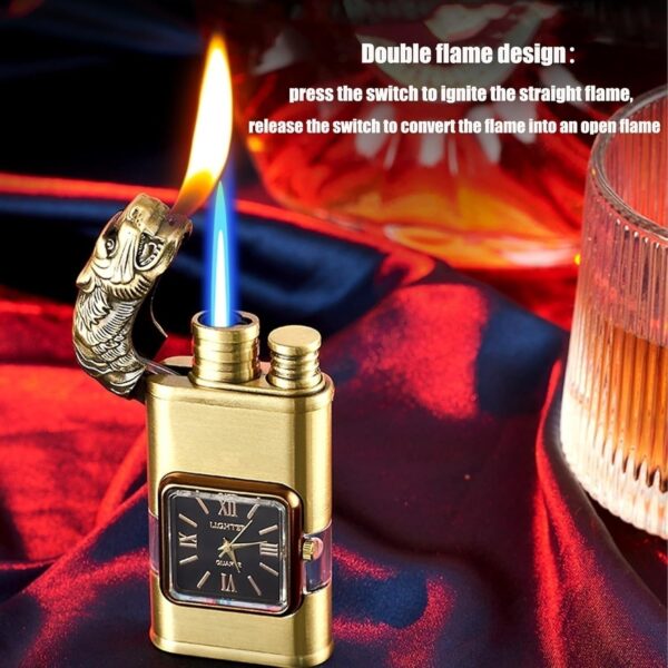 refillable dragon design fancy watch lighter | best quality watch lighter | dual flame lighter | lighter with metal body ( random color ) ( without box ) - Image 3