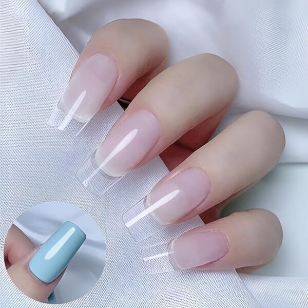 (square shape )artificial nails 100pcs with nail glue, beautiful fancy fake nails ,acrylic nails kit transparent & natural false nail - Image 2