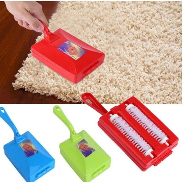 handheld carpet table crumb sweeper plastic dual brush cleaner collector roller (random color) - Image 3