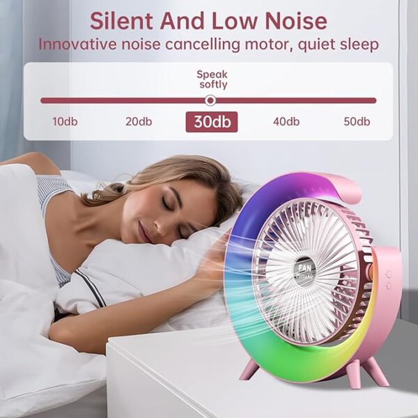colorful deskstop table fan with rgb led light 3 speeds g shape quiet fan 180° adjustable for office, home and outdoor - rechargeable (random color) - Image 4