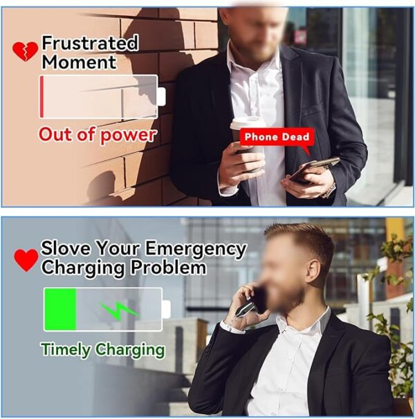 keychain power bank | keychain portable charger, mini power emergency pod key ring cell phone charger, ultra-compact external fast charging power bank 1500 mah (black) - Image 3