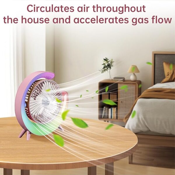 colorful deskstop table fan with rgb led light 3 speeds g shape quiet fan 180° adjustable for office, home and outdoor - rechargeable (random color) - Image 7