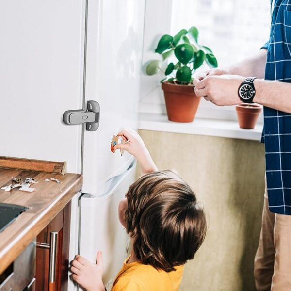 child safety fridge lock , baby safety refrigerator freezer door lock, no tools need or drill (grey) - 1 pc - Image 6
