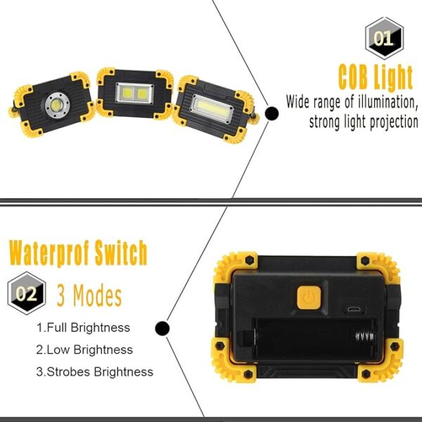 portable cob led floodlight usb charging rechargeable spot work outdoor camping lamp - Image 7