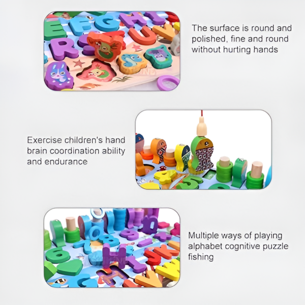 wooden puzzle sorting learning board toys | abc, numbers, shapes, abacus, fish picking activity and animals | preschool education montessori toys - Image 4