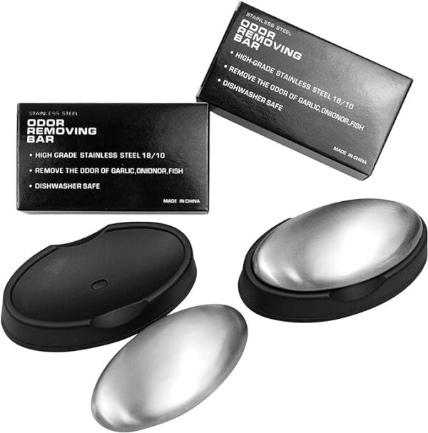 odor removing steel soap bar with stand and box | soap for lazy people | odor remover bar deodorant metal soap stainless steel soap bar eliminating smell like onion, garlic or fish and holder dishes for kitchen - Image 6