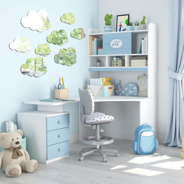 8 pcs  acrylic cloud shape mirror wall art decor cloud mirror stickers decals for kids girls bedroom bathroom playroom silver