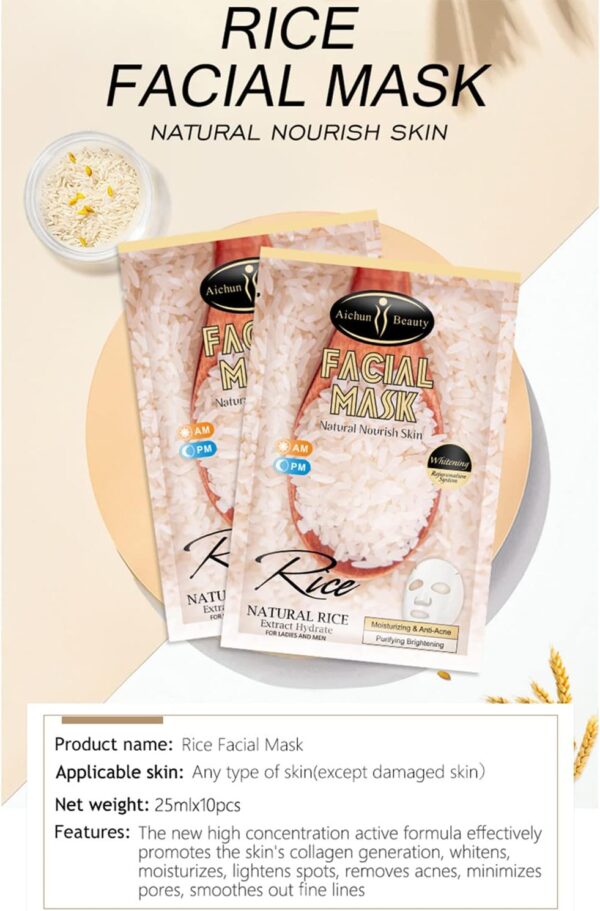 pack of 10 aichun beauty natural rice extract hydrate facial mask moisturizing anti-acne purifying refine wrinkles 25ml - Image 8