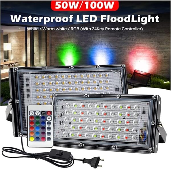 rgb led waterproof flood light | outdoor lighting for christmas, halloween, stage, garden, party - 50w
