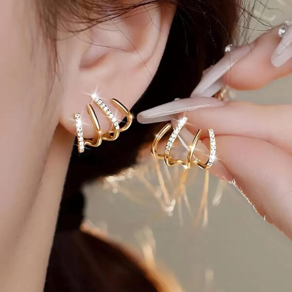 w shape zircon korean earring cuff earrings that look like multiple piercings for women