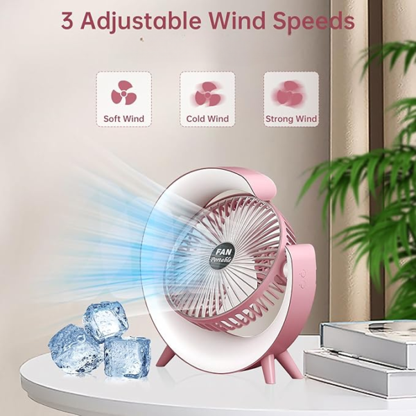 colorful deskstop table fan with rgb led light 3 speeds g shape quiet fan 180° adjustable for office, home and outdoor - rechargeable (random color) - Image 10