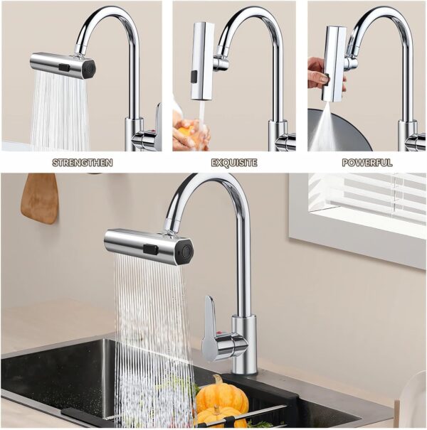 multifunctional kitchen sink waterfall faucet he faucet shower 3 water flow effect modes, bathroom basin tap