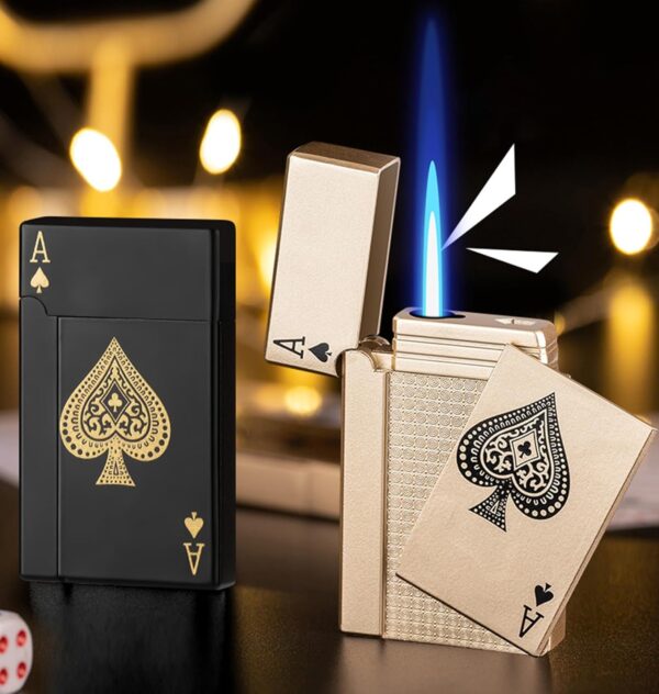 jet torch playing card lighter, green flame ace card lighter windproof refillable lighter playing cards cool design (metal body)