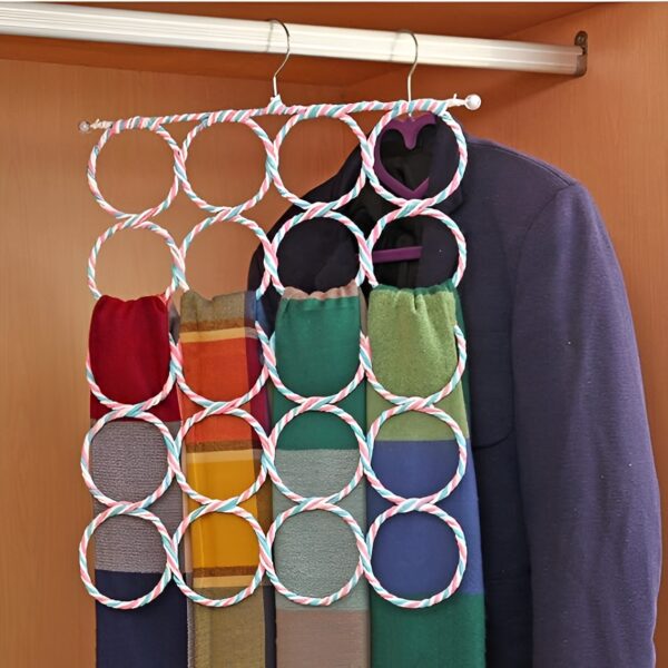 multipurpose scarf hanger / organizer holder with 28 holes ideal for hanging ties, mufflers, belts, dupatta (random color)