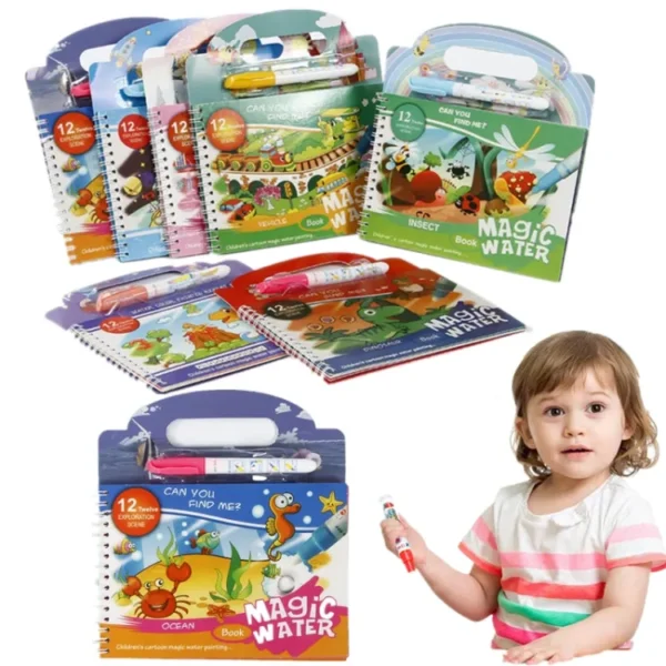 magic water book 12 twelve exploration scene | creative children magical drawing books with pen, educational book (random design books)