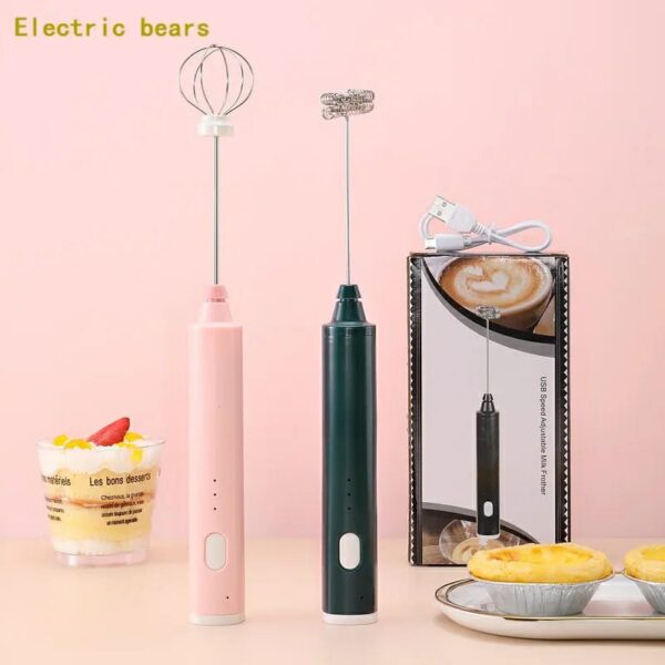 handheld electric milk frother whisk egg beater usb rechargeable coffee blender household milk shaker mixer foamer food blender (random color)